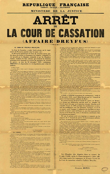 Arrêt de la cour de cassation affiché dans toutes les communes de France à partir du 5 juin 1899.